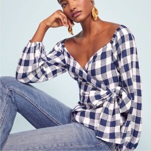 Reformation Hart Linen Gingham Checked Top Size S b30